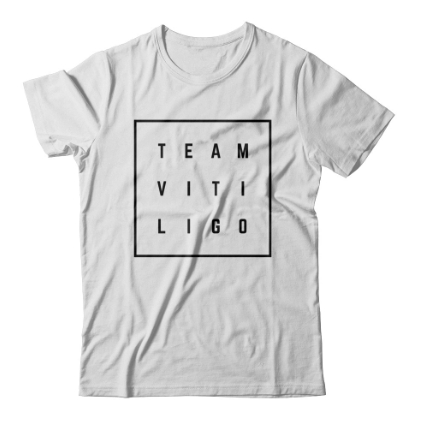 White tee with "Team Vitiligo" text